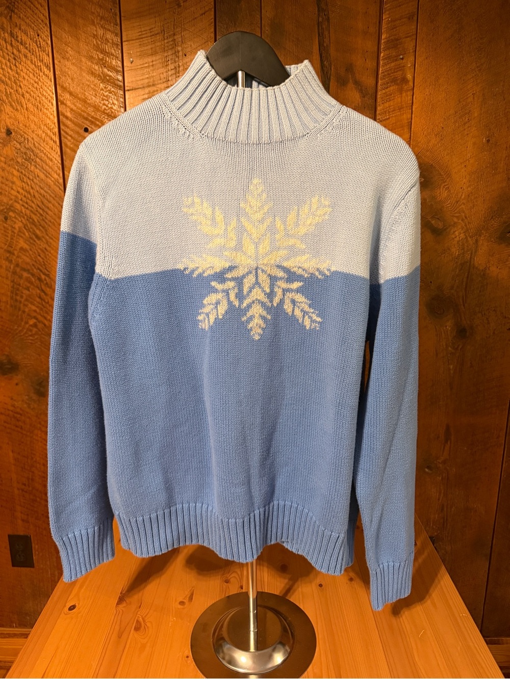 Vintage Covington Blue Snowflake Colorblock Mock Neck Winter Sweater XL Ski Cozy